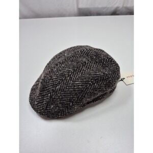 Stetson Hat Flat Cap Fitted Mens Medium Brown Wool Herringbone Tweed Germany